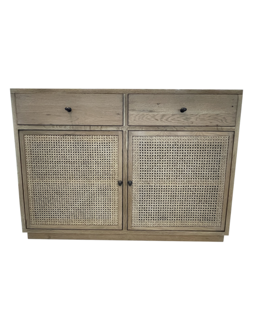 120Cml Oak 2 Drawer, 2 Rattan  Cupboard Cabinet