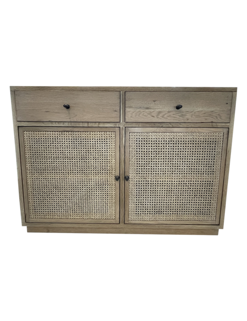 120Cml Oak 2 Drawer, 2 Rattan  Cupboard Cabinet