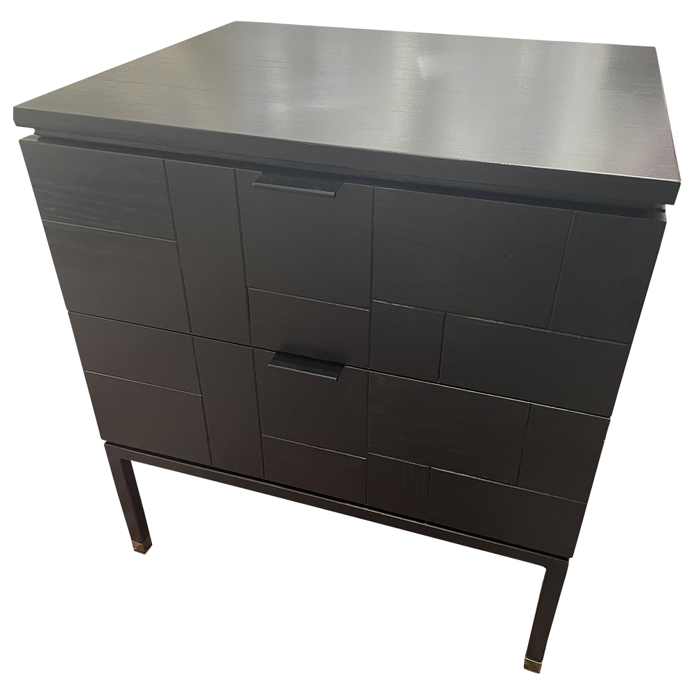 55cmh Black Oak veneer black metal side table FurnitureLiving Room