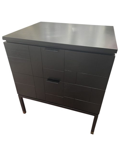 55cmh Black Oak veneer black metal side table FurnitureLiving Room