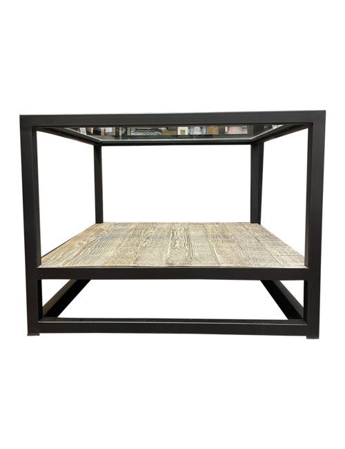 metal/glass/oak side table