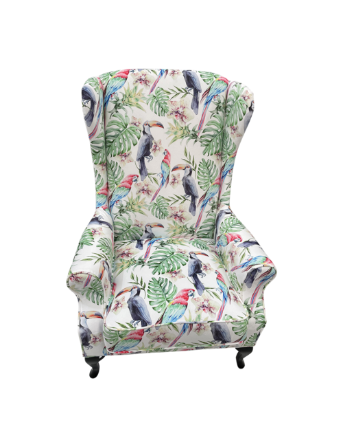 white and birds wingback chair