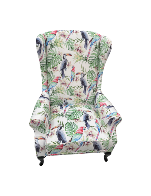 white and birds wingback chair