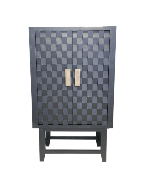 RONAN AGED BLACK WOOD WEAVE DRINKS CABINET