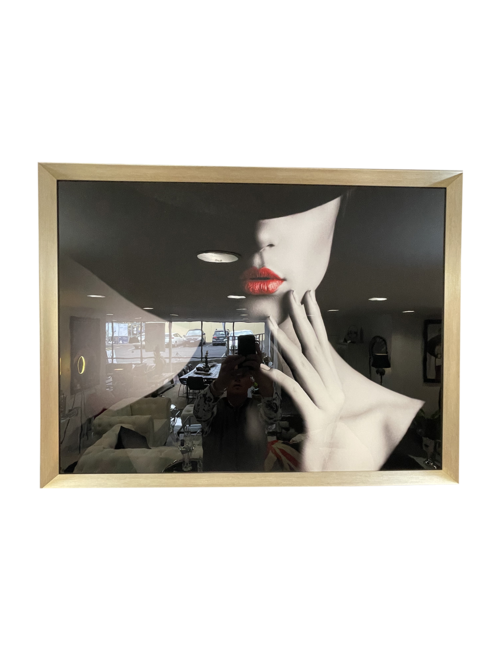 65CM X 85CM THINKING RED LIPS IN BLACK/SILVER FRAME