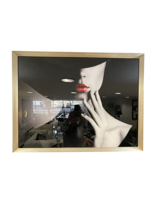 65CM X 85CM THINKING RED LIPS IN BLACK/SILVER FRAME