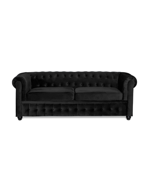 Velvet Chesterfield 3 Seat - Black