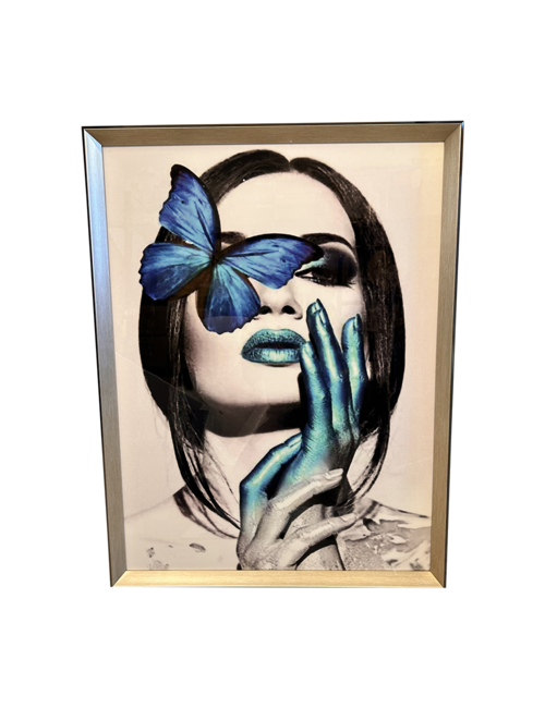 65CM X 85CM BLUE BUTTERFLY AND FINGERS IN BLACK/SILVER FRAME