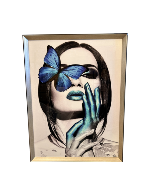 65CM X 85CM BLUE BUTTERFLY AND FINGERS IN BLACK/SILVER FRAME