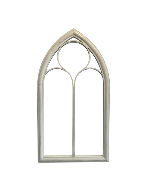 aged white 2 panel gothic outdoor mirror