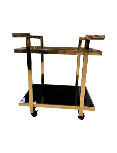 60CML RECT. GOLD, BLACK GLASS ISRAEL DRINKS TROLLEY