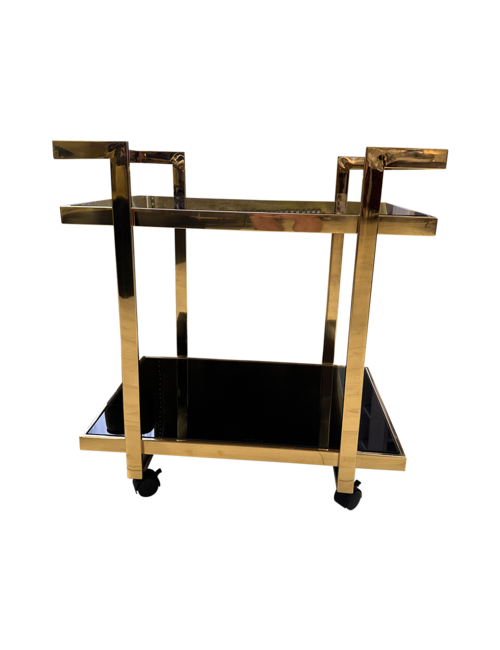 60CML RECT. GOLD, BLACK GLASS ISRAEL DRINKS TROLLEY