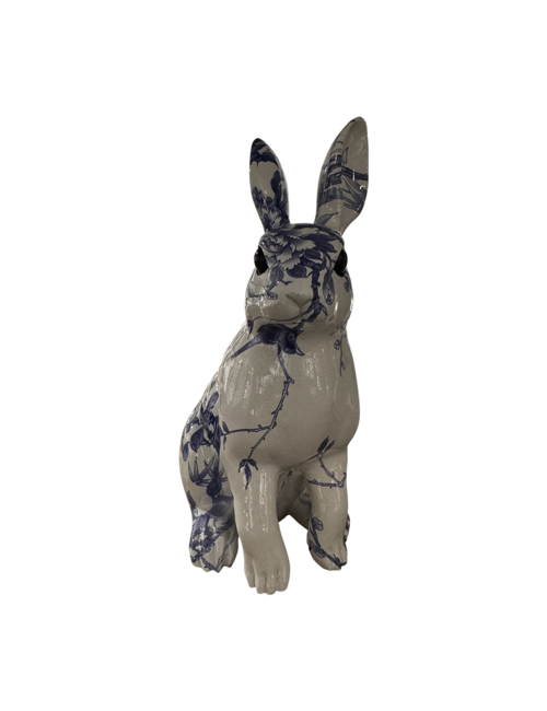 Blue White Pattern Standing Rabbit
