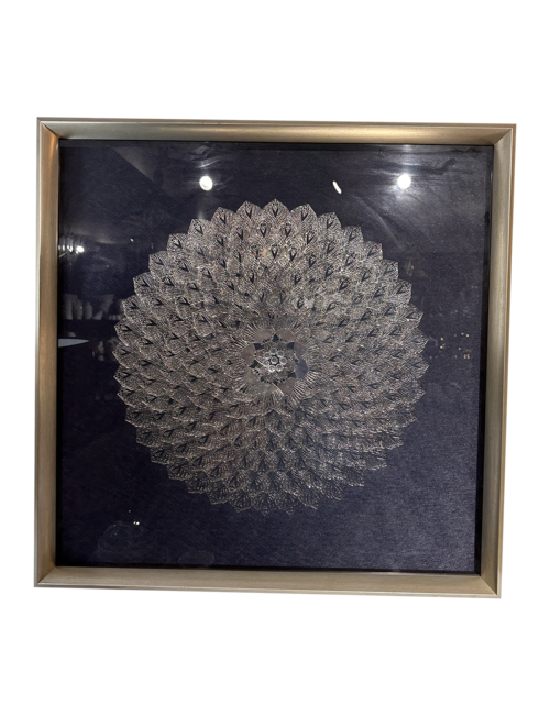 BOXED ART CIRCULAR SILVER METAL LEAVES WITH DIAMANTE