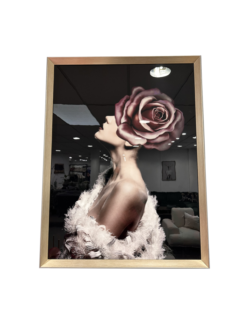65Cm X 85Cm Lady Rose Head In Black/Silver Frame