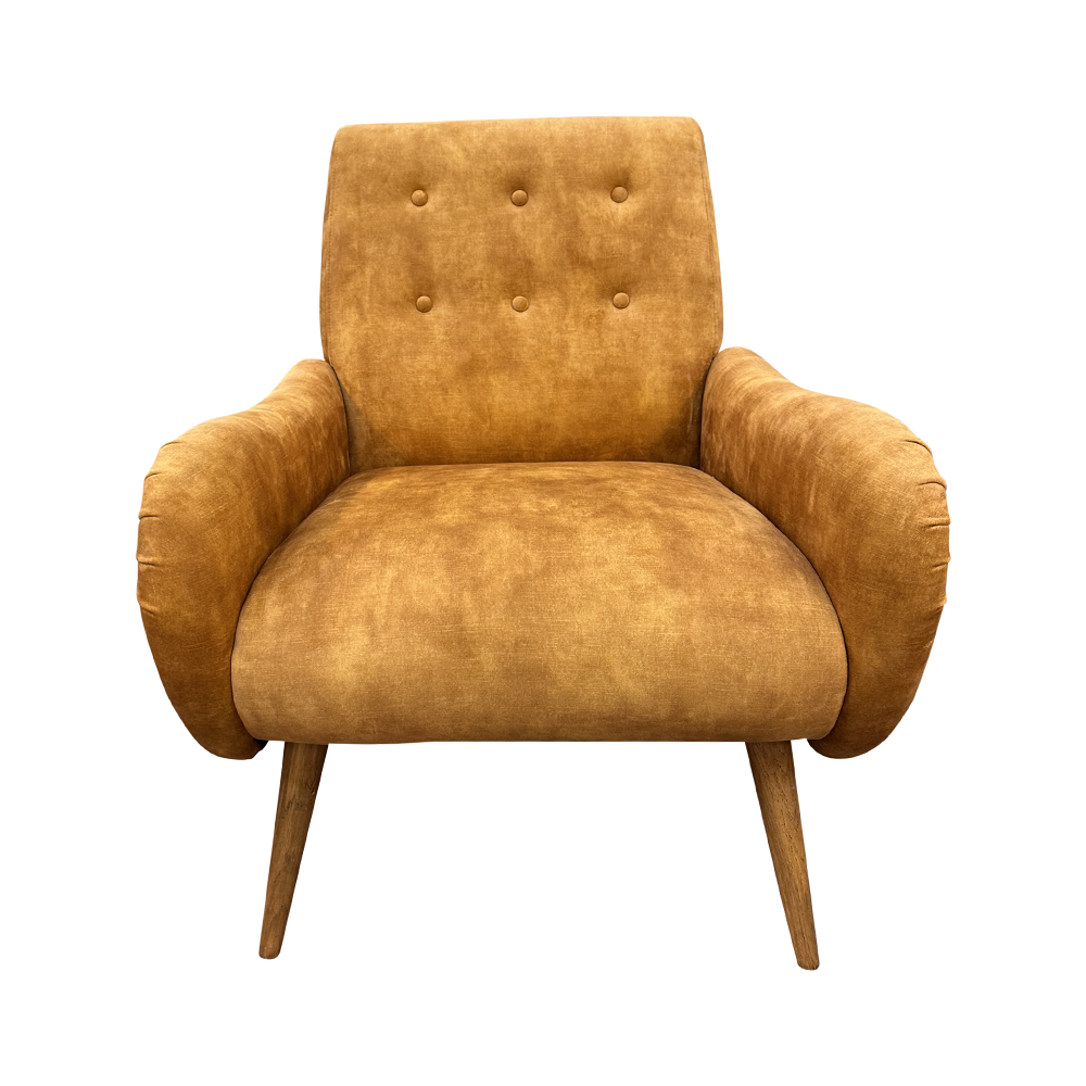 GOLD AGED VELVET ARMCHAIR ON GLOSS GOLD LEGS Furniture Sofas