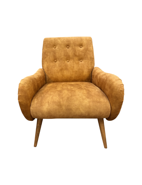 GOLD AGED VELVET ARMCHAIR ON GLOSS GOLD LEGS