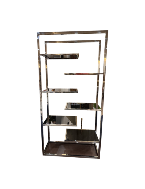 Silver Stainless and Black Glass Shelf unit