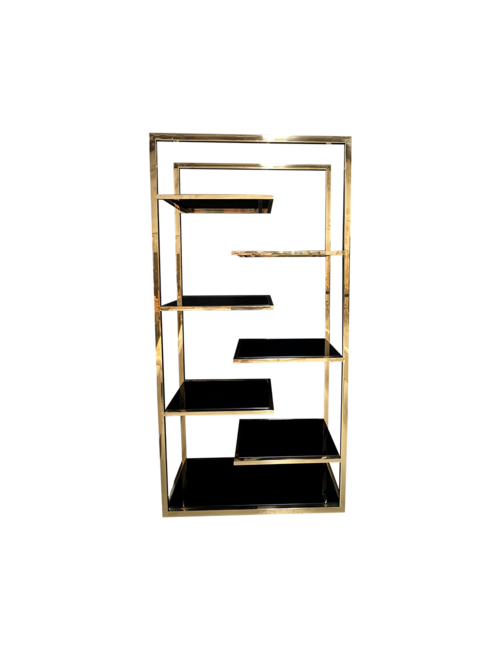 Gold Stainless And Black Glass Shelf Unit