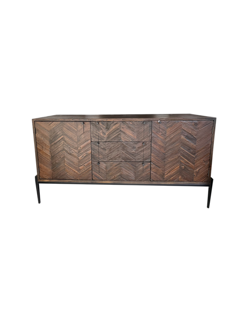 185Cml Brown Old Fir And Black Metal Sideboard