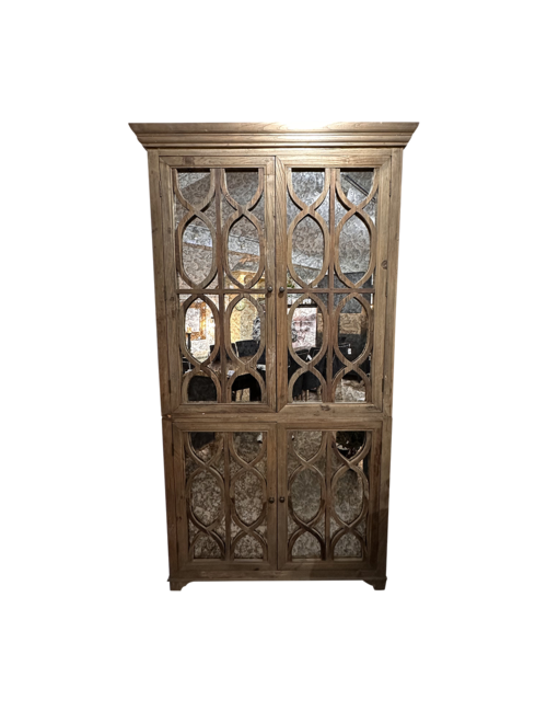 Antique aged mirror front cabinet