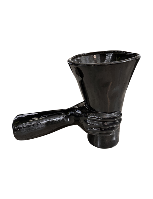 GLOSS BLACK VASE HELD BY FOREARM