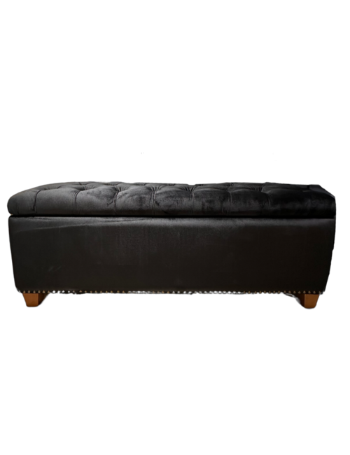 Elyse Black Velvet Storage Ottoman