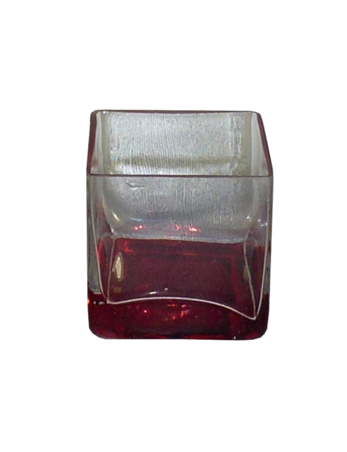 SMALL GLASS CUBE W/ RED BASE