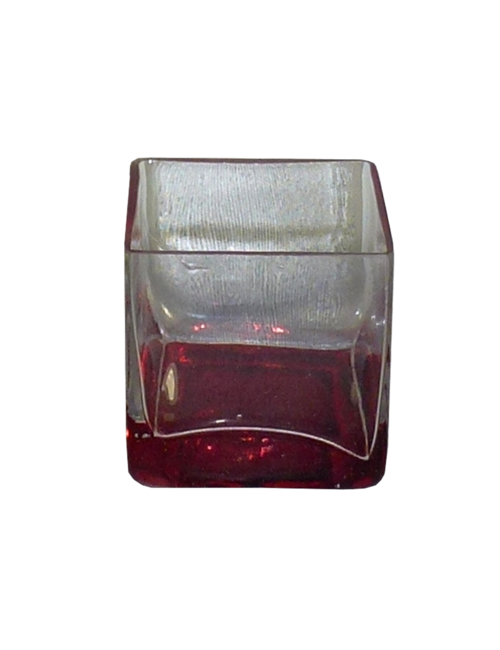 SMALL GLASS CUBE W/ RED BASE