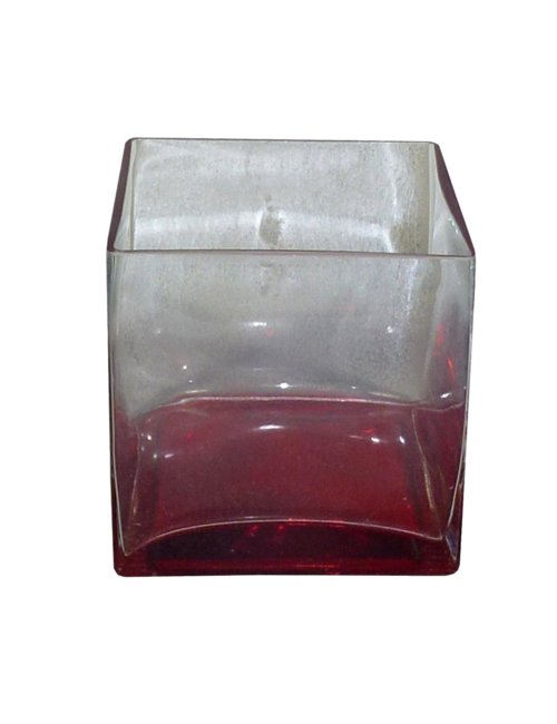 LARGE GLASS CUBE W/ RED BASE
