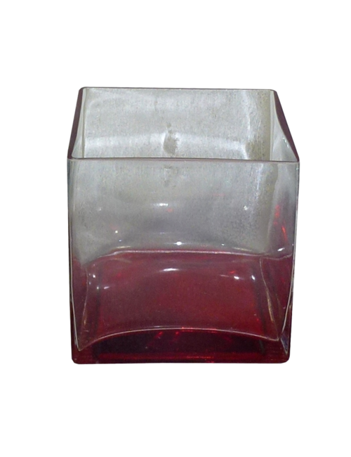 LARGE GLASS CUBE W/ RED BASE