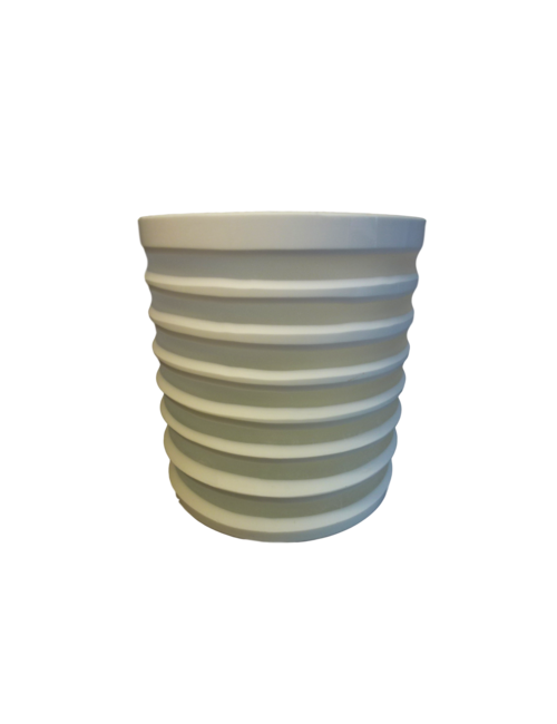 Short White Handcut Ribbed Vase