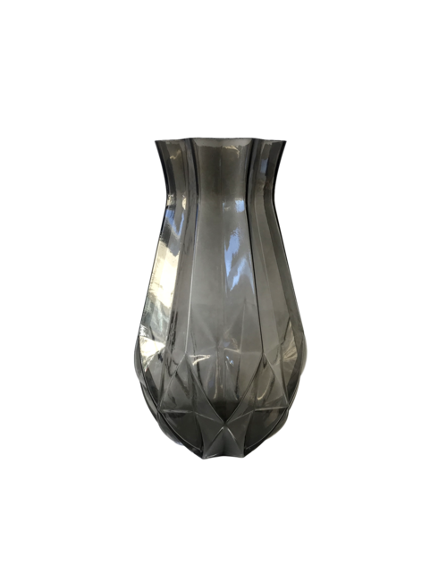 LARGE GREY CLEAR GLASS ANGULAR VASE