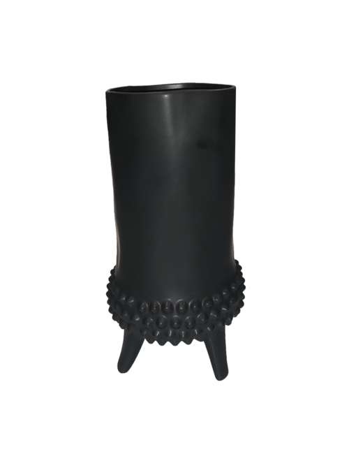 BLACK CERAMIC TRI LEG VASE