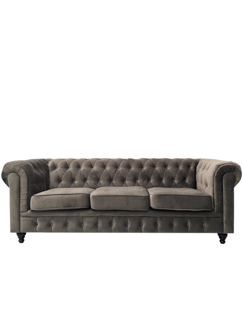 Velvet Chesterfield 3 Seat - Dark Grey