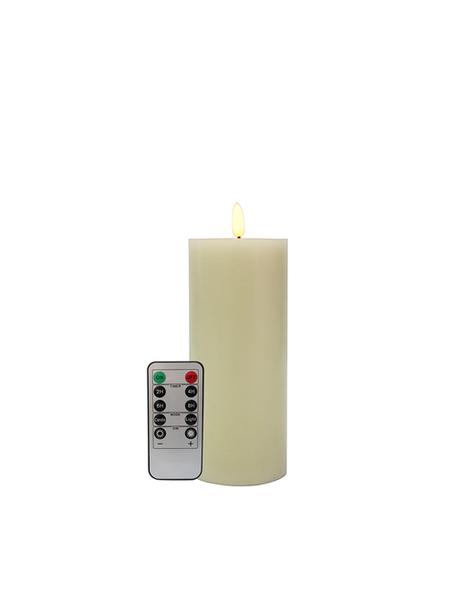 Ivory-LED Battery Pillar Candle D7.5x17.5 - Remote