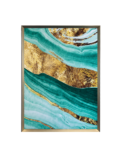 Acrylic - Aqua/Gold Marble -  80Cmw X 120Cmh