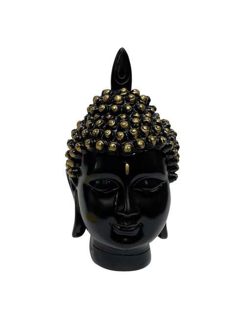 MEDIUM BLACK BUDDHA HEAD WITH GOLD CAP