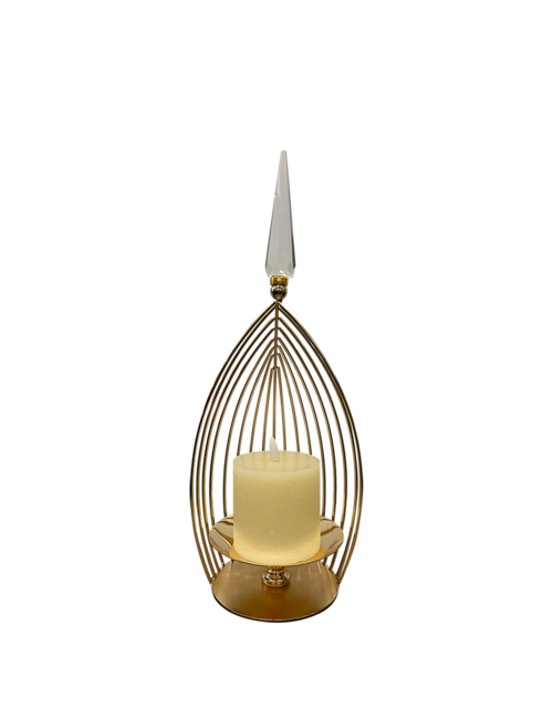 MEDIUM GOLD WIRE CANDLEHOLDER WITH CRYSTAL TIP