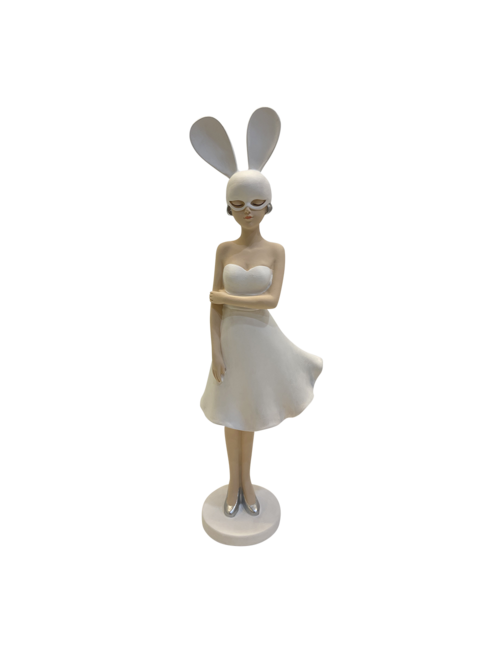 GIRL IN WHITE DRESS WITH EARS MASK
