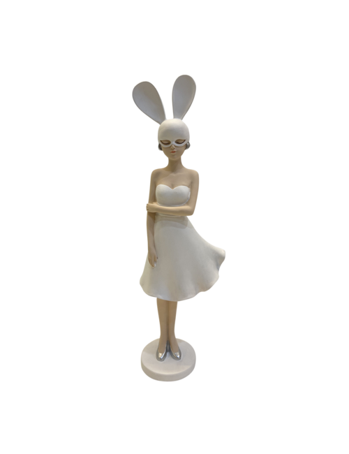 GIRL IN WHITE DRESS WITH EARS MASK