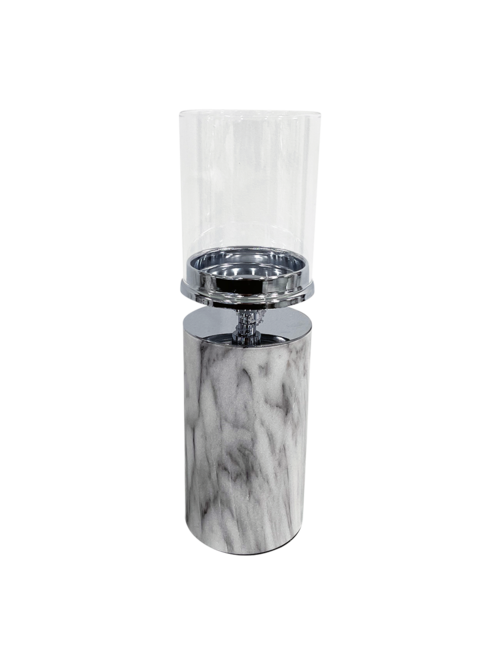 LARGE MARBLE LOOK AND SILVER CANDLEHOLDER