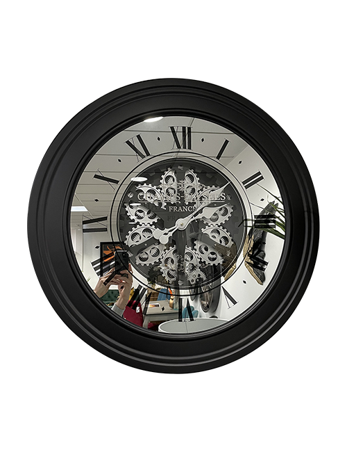 80CMD BLACK/SILVER MIRROR COG CLOCK