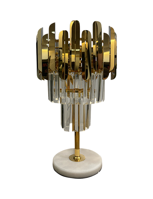 MARBLE BASE CRYSTAL DROP GOLD TABLE LAMP
