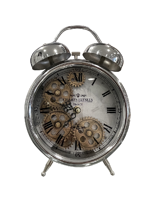 SILVER COG OLD FASHIONED ALARM CLOCK