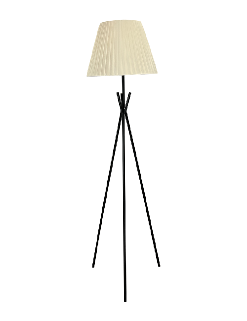 BLACK TRIPOD FLOOR LAMP W/ CREAM SHADE
