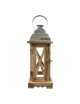 Small Square Natural Wood X Frame Silver Top Lantern