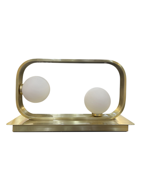 HORIZONTAL 2 GLASS BALL IN SQUARE RING TABLE LAMP