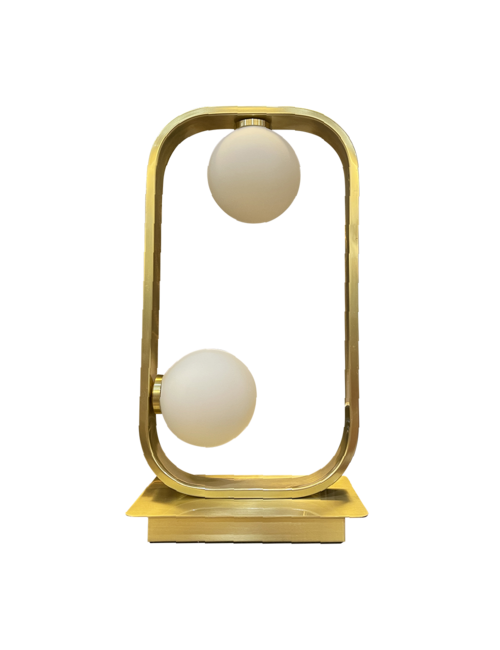 Vertical 2 Glass Ball In Square Ring Table Lamp