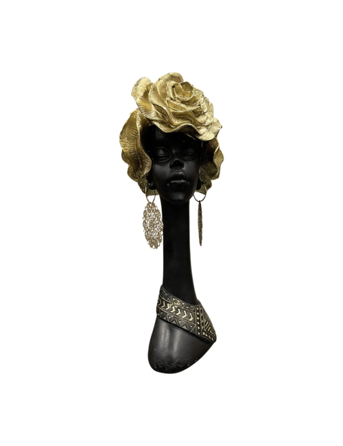 African Lady Gold Rose Hair  Big Gold Disc Earrings
